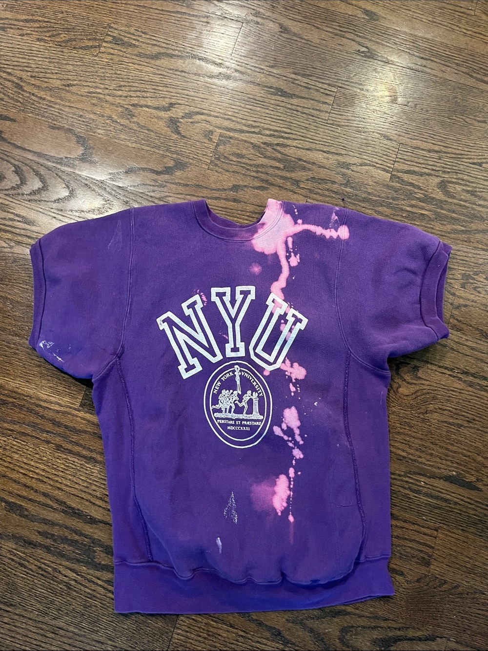 Vintage NYU late 1980's-1990's short sleeve purple sweatshirt